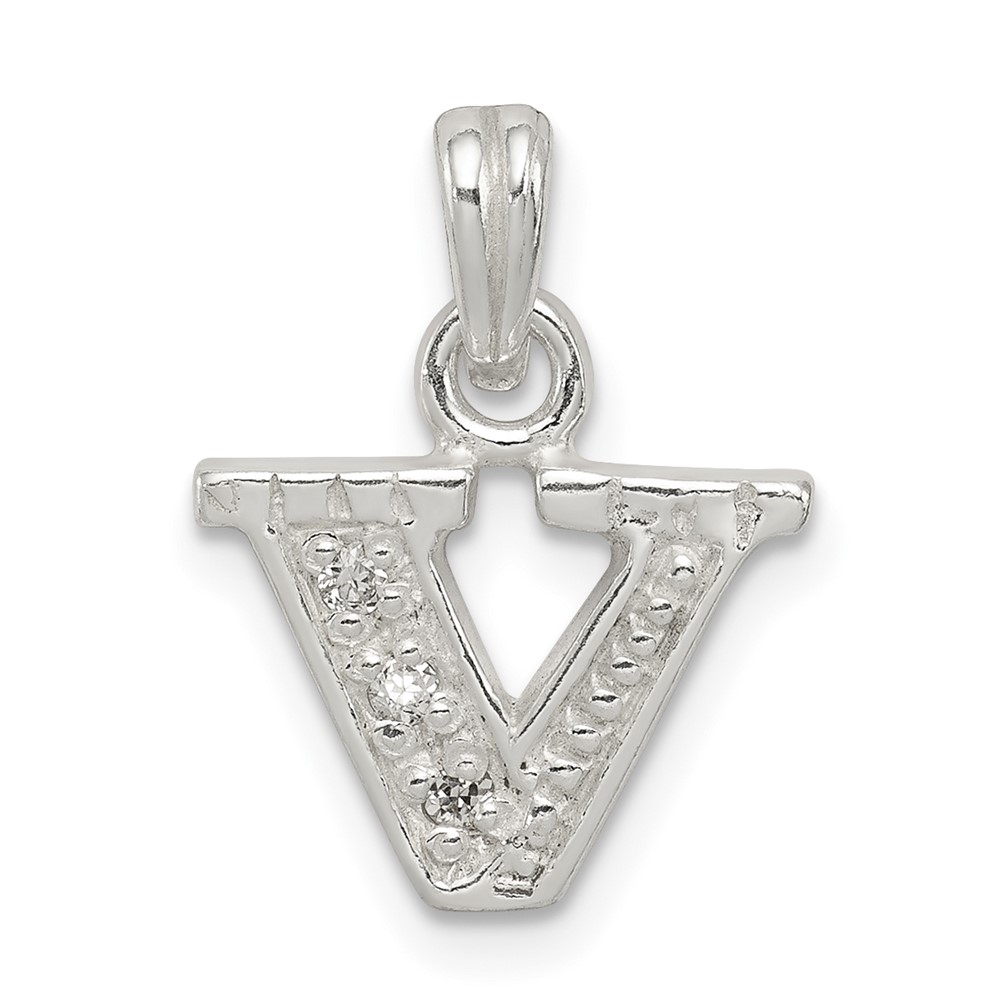 Sterling Silver CZ Letter V Initial Pendant (QC6717V)