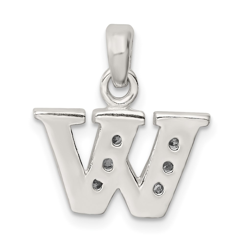 Sterling Silver CZ Letter W Initial Pendant (QC6717W)