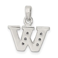 Sterling Silver CZ Letter W Initial Pendant view 3