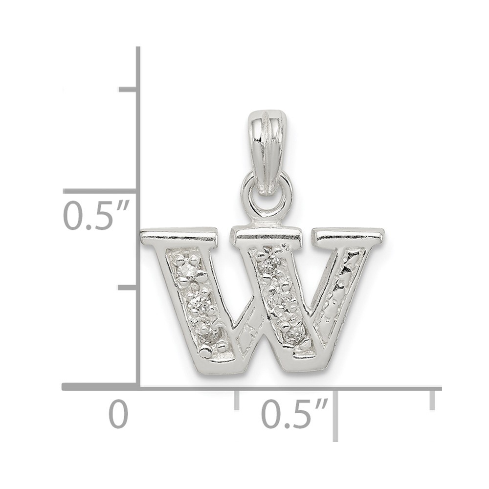 Sterling Silver CZ Letter W Initial Pendant (QC6717W)