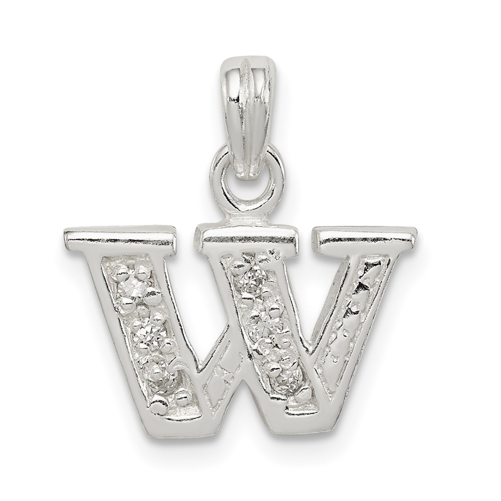 Sterling Silver CZ Letter W Initial Pendant (QC6717W)