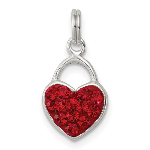 Sterling Silver Polished Red Stellux Crystal Heart Pendant