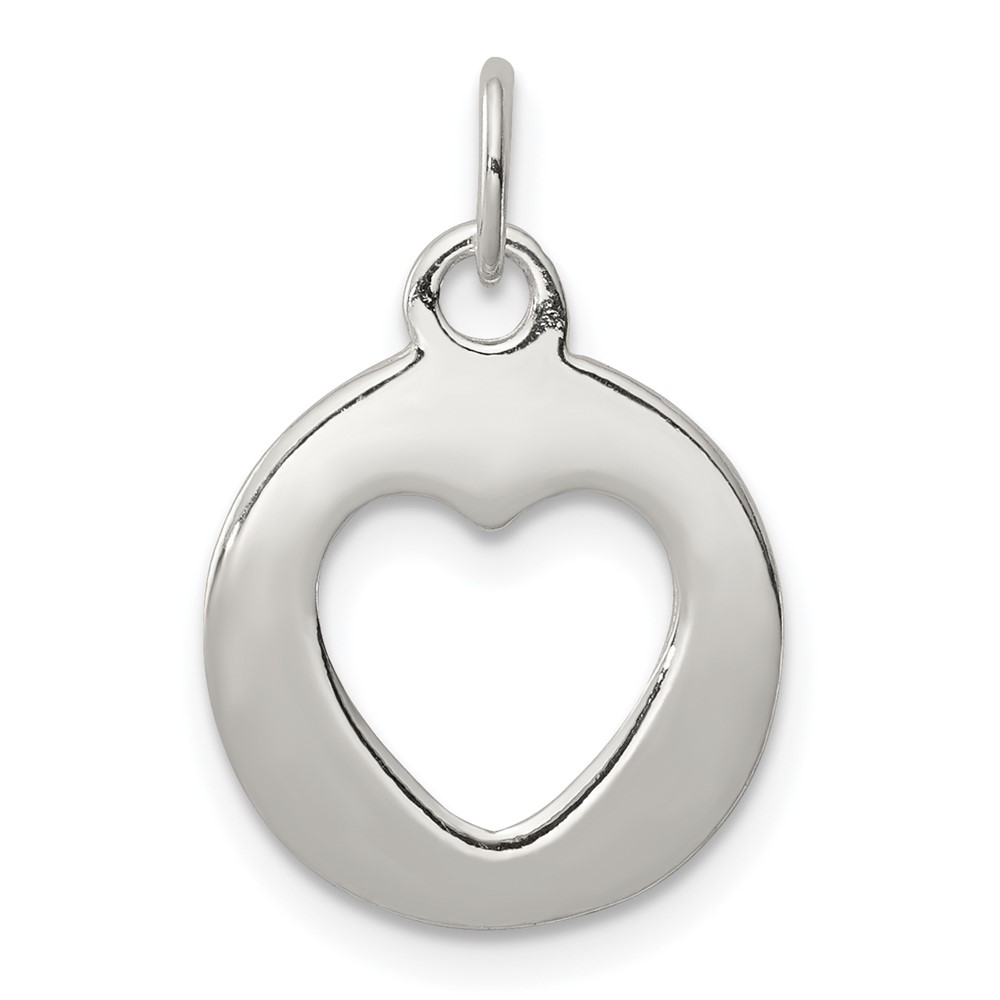 Sterling Silver Polished Circle Charm with Punch Out Heart