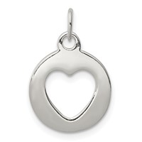 Sterling Silver Polished Circle Charm with Punch Out Heart view 1