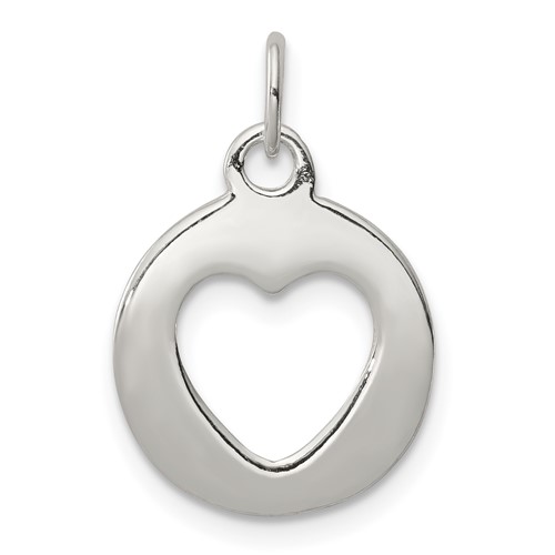 Sterling Silver Polished Circle Charm with Cut-Out Heart