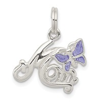 Sterling Silver Polished Mom Butterfly Enameled Charm view 1
