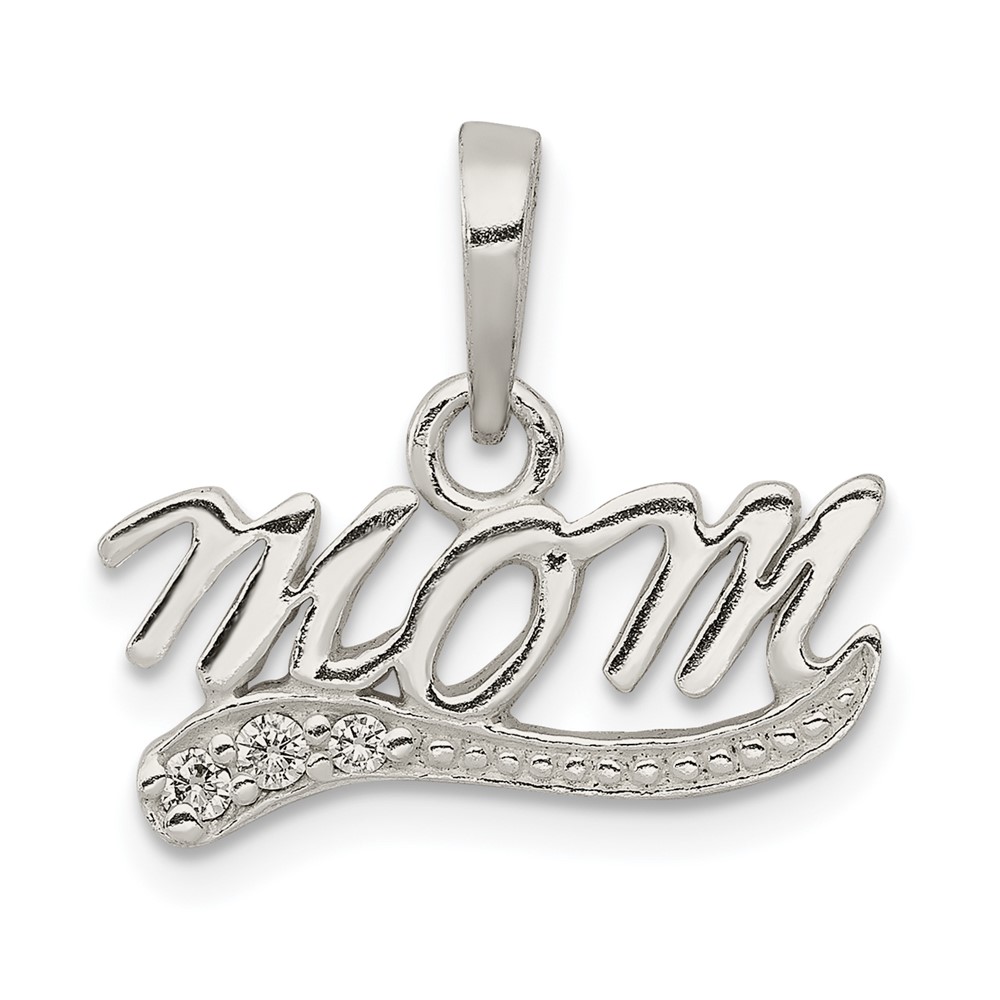 Sterling Silver Polished CZ Mom Pendant