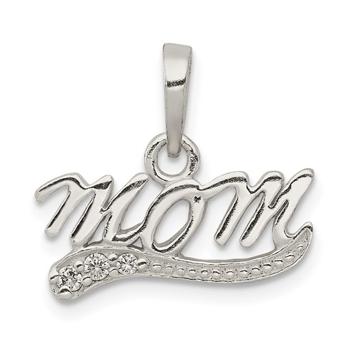 Sterling Silver Polished CZ Mom Pendant
