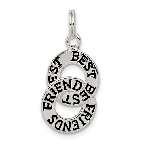 Sterling Silver Black Enameled Best Friends Linked Circles Charm
