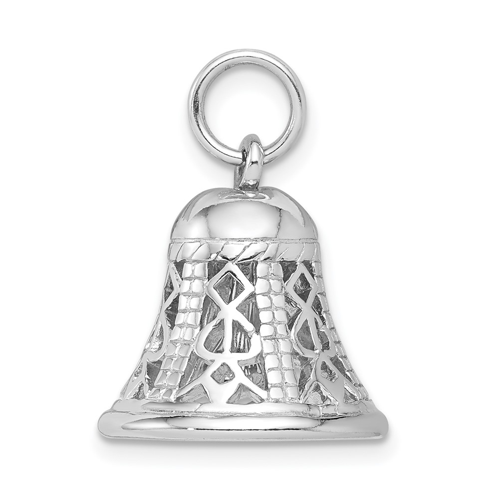 Sterling Silver Rhodium-platedPolished Movable Bell Charm (QC6767)