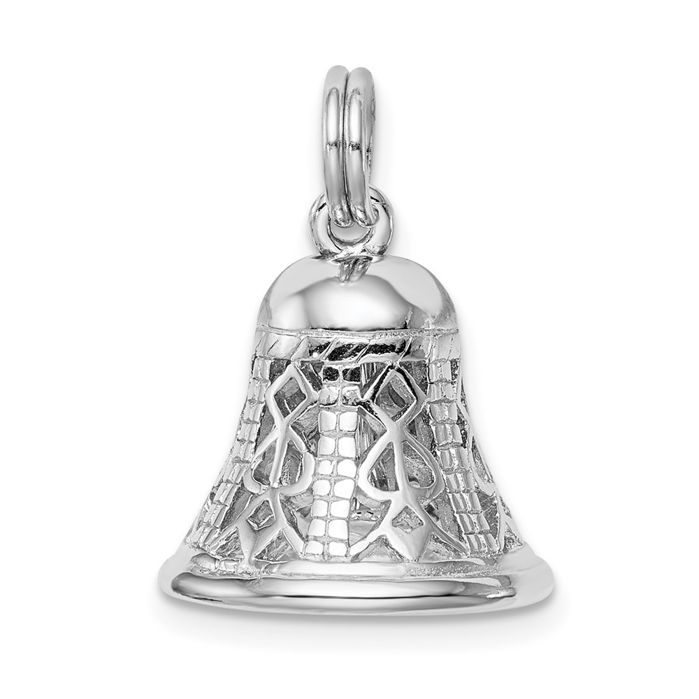 Sterling Silver Rhodium-platedPolished Movable Bell Charm (QC6767)