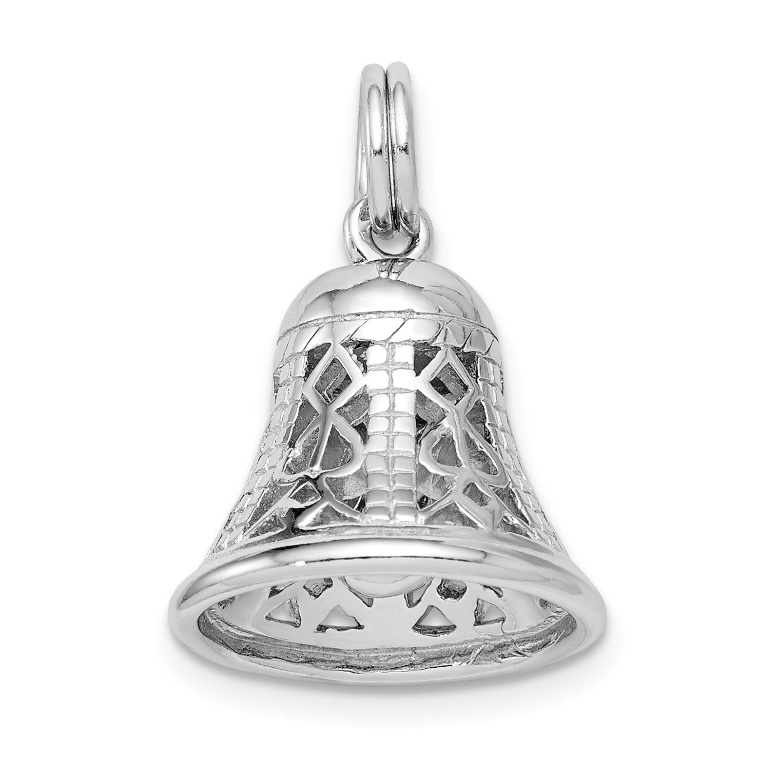 Sterling Silver Rhodium-platedPolished Movable Bell Charm (QC6767)