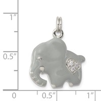Sterling Silver CZ Grey Enameled Polished Elephant Charm view 3