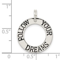 Sterling Silver Polished Black Enameled Follow Your Dreams Circle Charm view 3