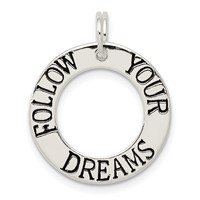 Sterling Silver Polished Black Enameled Follow Your Dreams Circle Charm view 1