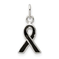Sterling Silver Black Enameled Awareness Charm view 1