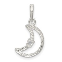 Sterling Silver Polished CZ Moon Pendant view 4