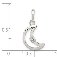 Sterling Silver Polished CZ Moon Pendant view 3