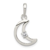 Sterling Silver Polished CZ Moon Pendant view 1