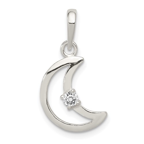 Sterling Silver Polished CZ Moon Pendant