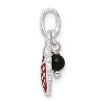 Sterling Silver Red Enameled Ladybug Charm with Bead view 2