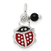 Sterling Silver Red Enameled Ladybug Charm with Bead view 4