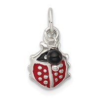 Sterling Silver Red Enameled Ladybug Charm with Bead view 1