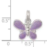 Sterling Silver Rhodium-plated Polished Purple Enameled Butterfly Charm view 3