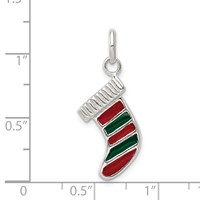 Sterling Silver Red and Green Enameled Christmas Stocking Charm view 3
