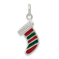 Sterling Silver Red and Green Enameled Christmas Stocking Charm view 1