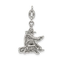 Sterling Silver Antiqued Witch on Broom Pendant view 4