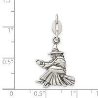 Sterling Silver Antiqued Witch on Broom Pendant view 3
