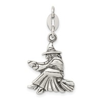 Sterling Silver Antiqued Witch on Broom Pendant view 1