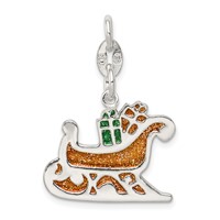 Sterling Silver Enameled Santa's Sled Charm view 1
