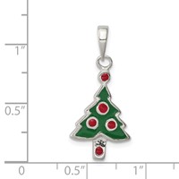 Sterling Silver Green and Red Enameled Christmas Tree Pendant view 3