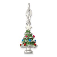 Sterling Silver Multi-color Enameled 3-D Christmas Tree Charm view 1