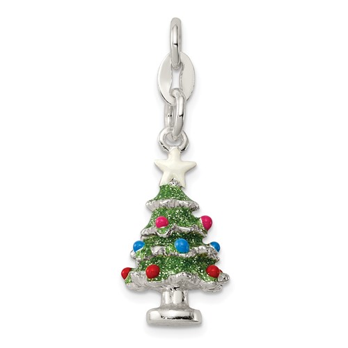 Sterling Silver Multi-color Enameled 3-D Christmas Tree Charm