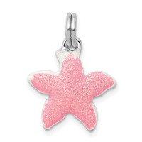 Sterling Silver Rhodium-platedEnameled Sparkle Starfish Charm view 1
