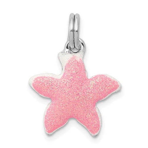 Sterling Silver Rhodium-platedEnameled Sparkle Starfish Charm