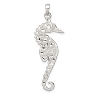 Sterling Silver Hammered Polished Seahorse Pendant view 4