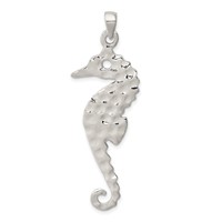 Sterling Silver Hammered Polished Seahorse Pendant view 1