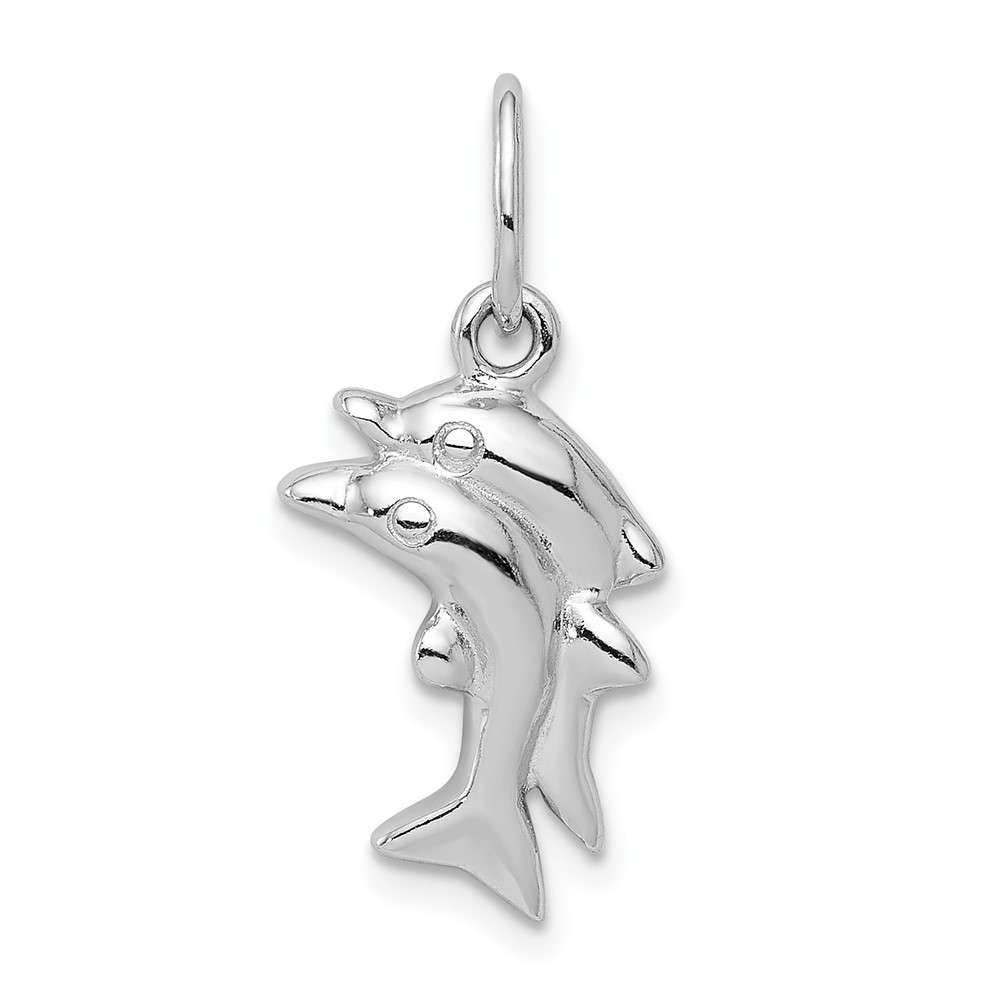 Sterling Silver Rhodium-plated Polished Dolphin Charm (QC6937)