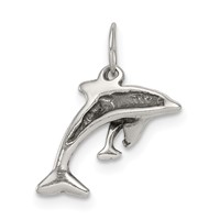 Sterling Silver Antiqued Dolphin Charm with Baby view 4
