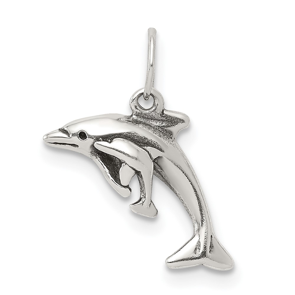 Sterling Silver Antiqued Dolphin Charm with Baby