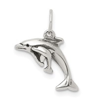 Sterling Silver Antiqued Dolphin Charm with Baby view 1