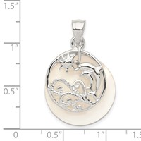Sterling Silver Polished Dolphin and Waves Mother of Pearl Pendant view 3