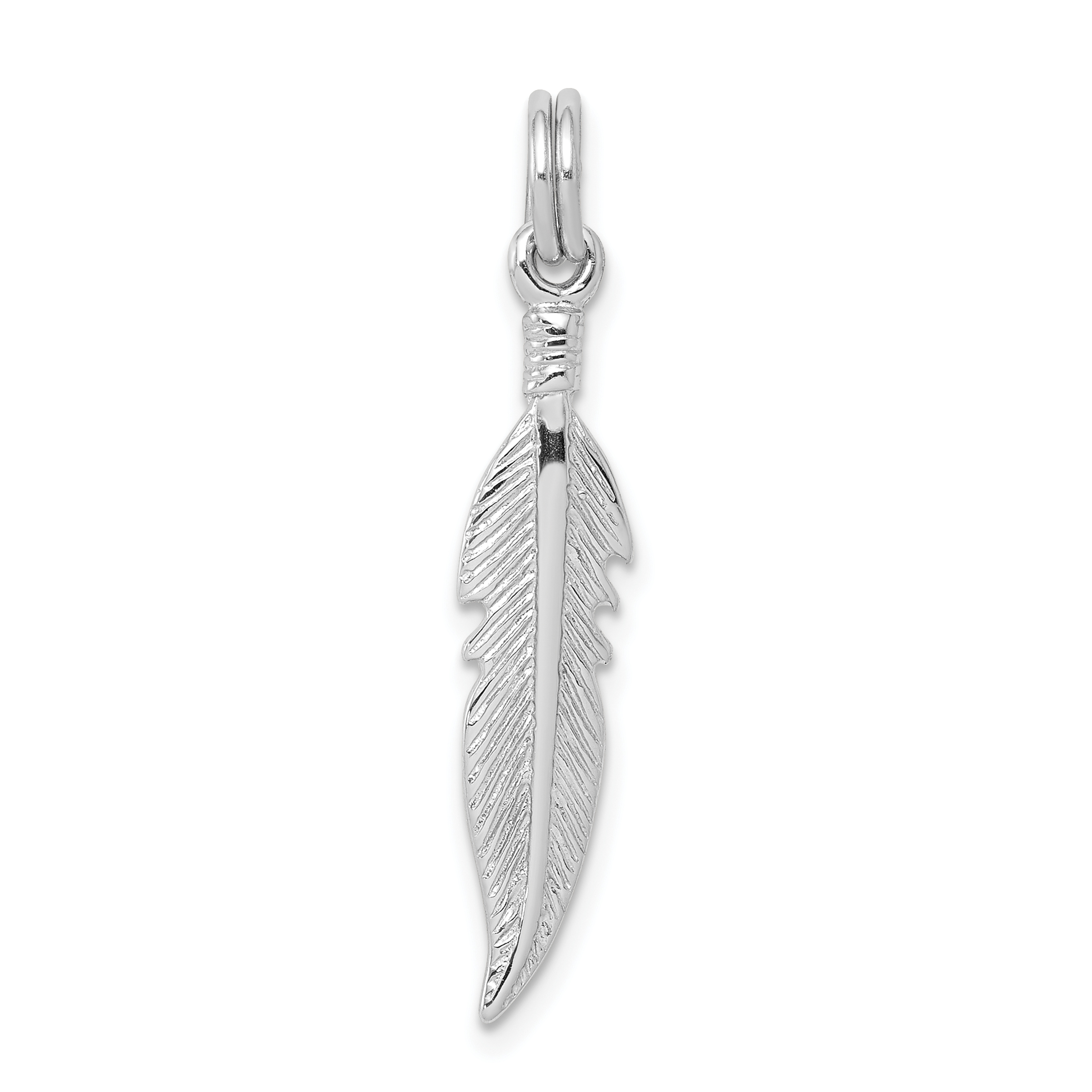 Sterling Silver Rhodium-platedPolished Feather Charm (QC6967)