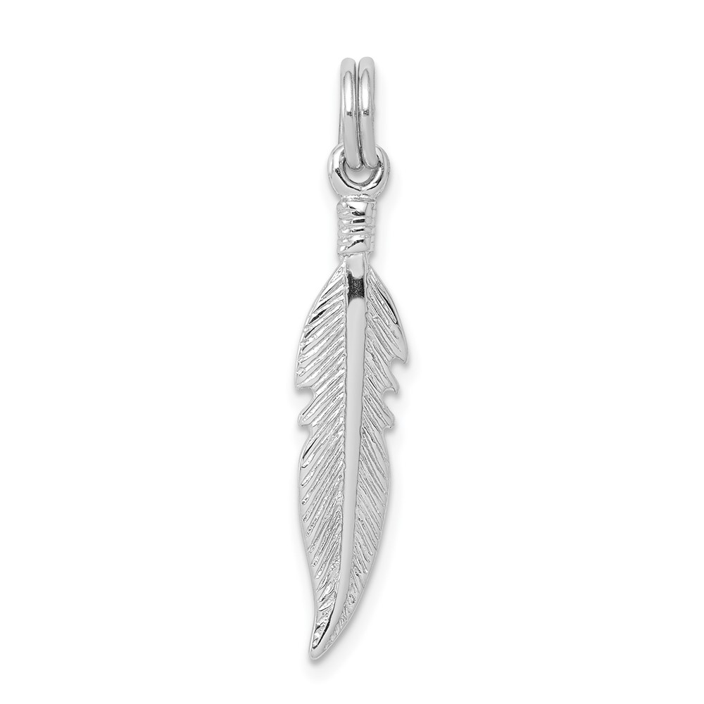 Sterling Silver Rhodium-platedPolished Feather Charm (QC6967)