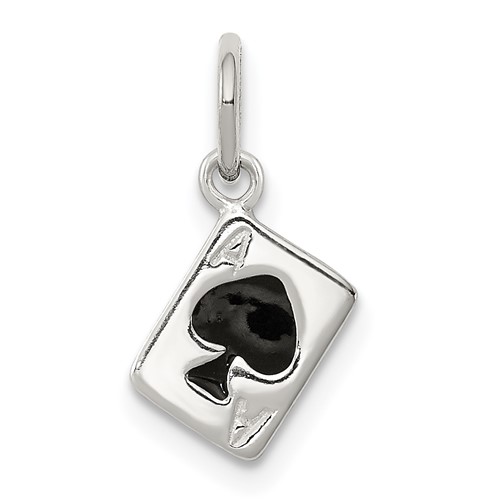Sterling Silver Enameled Ace of Spades Card Charm