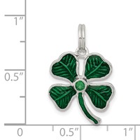 Sterling Silver Enameled 4-Leaf Clover Charm with Green Glass Stone view 3